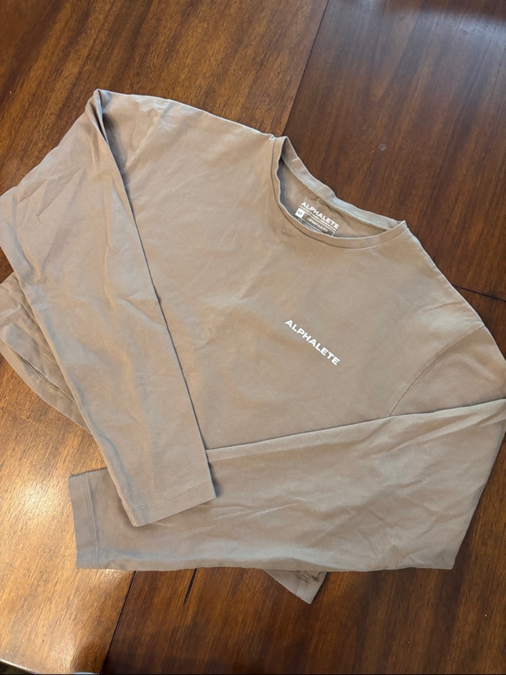 Alphalete Taupe Crewneck Long Sleeve Tee with Chest Logo